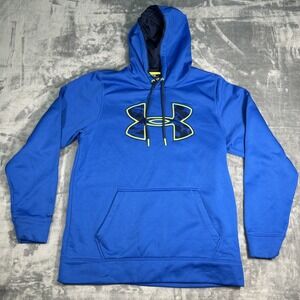 Under Armour Boys MD M Blue Camo Logo Hoodie Fleece Coldgear
